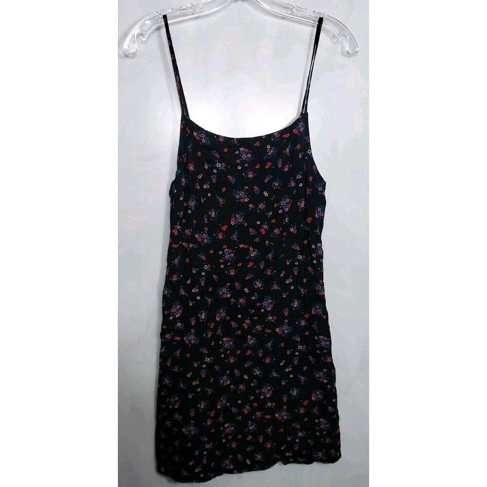Vans Womens Floral Slip Dress L Black Cami Mini Side Zip Adjustable Strap